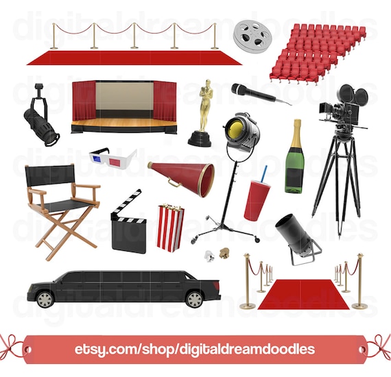 Movie Clipart, Hollywood Clip Art, Red Carpet Image, Film Reel