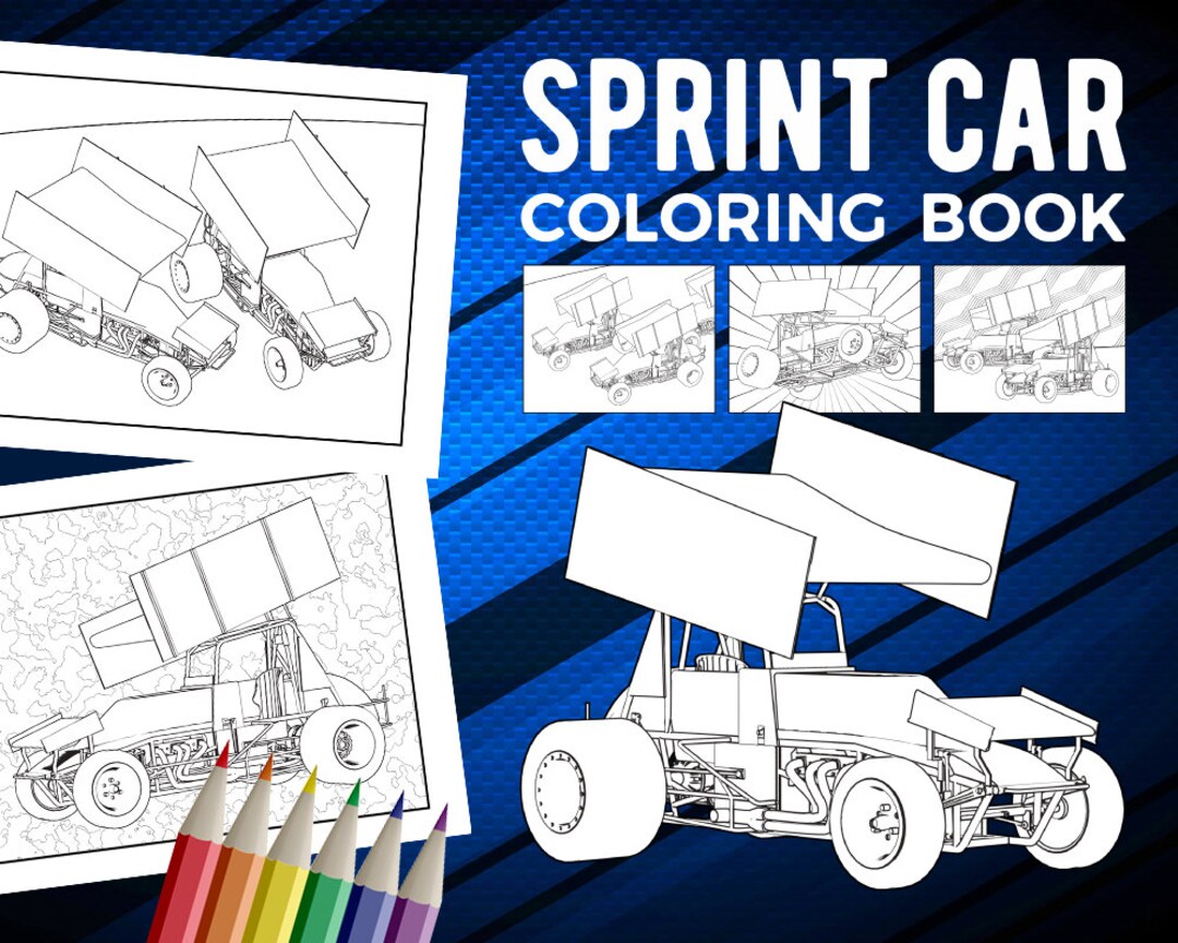 Sprint Car Coloring Book, Printable PDF Racing Book for Adults, Winged