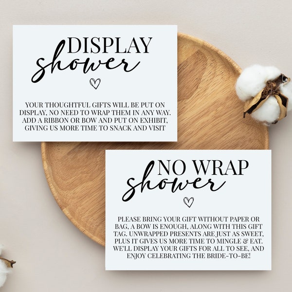 Bridal Shower Invitation Enclosure Cards, Display No Wrap Shower,  Minimalist, Editable, Downloadable Bridal Shower Invitations, HEP-MIN