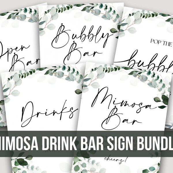 Mimosa Bar Signs, Bridal Shower Signs, Pop The Bubbly, Garden Greenery Bridal Shower, Editable, Instant Download, Printable, HEP-GREE