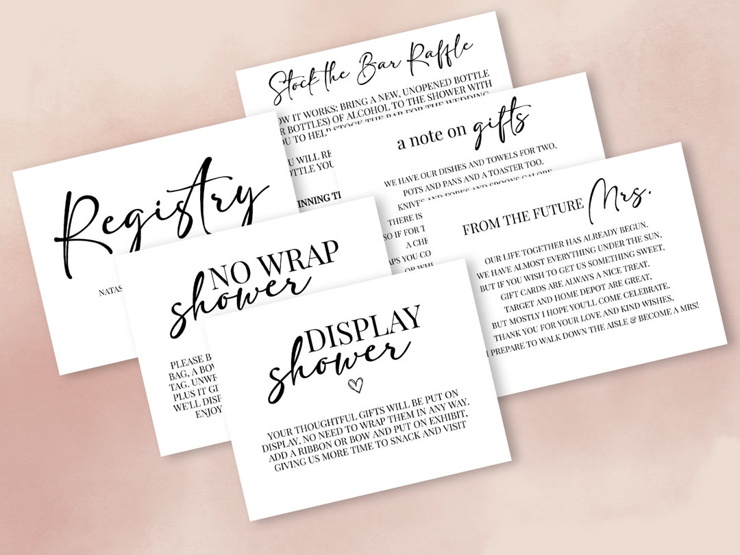 Bridal Shower Invitation Enclosure Cards, Bridal Shower Invitations, Minimalist, Editable