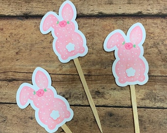 Bunny Cupcake Toppers 12 Pack,  Easter Cupcake Toppers, Some Bunny is One Birthday, Easter Party, Cupcake Picks, Sweet Printed Bunny