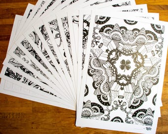 A3 Malseiten Set: 10 handbemalte Drucke auf dickem Papier