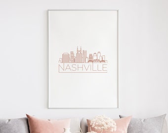 Nashville Skyline Printable Poster Wall Art, Nashville Minimalist Digital Download, Nashville Chic Wall Art for Apartment, CG1