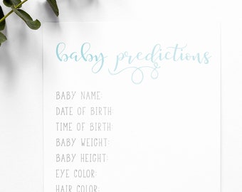Baby Shower Digital Download Baby Boy Baby Predictions Print Baby Shower Printables 8x10 5x7 DIY Baby Shower Decor Blue and Gray BSPB