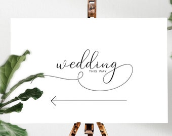 Wedding Directional Poster Printable Sign, Wedding Signage, Wedding This Way, Black and White Minimalist Wedding Digital Downloads WB1