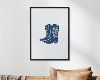 Navy Western Cowgirl Boots Poster Nashville Wall Art Texas Art Digital Download Printable Art Cowgirl Boots Wall Print Cowgirl Room CB2 ZAP