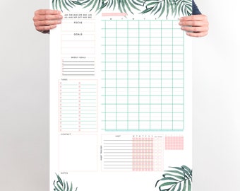 DIY PRINTABLE Planner, Tropical 2023 Command Center, LARGE Dry Erase Wall Calendar, Weekly Organizer, Blank Weekly and Monthly Scheduler