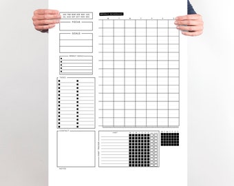 DIY PRINTABLE Black and White LARGE Calendar Command Center, Dry Erase Wall Calendar, Weekly Organizer, Blank Weekly and Monthly Scheduler