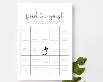 Bridal Shower Find The Guest Game, Printable Bridal Shower Game