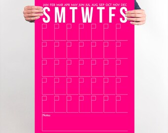Hot Pink Calendar Printable Poster Chic Office Wall Art Pink and White Write On Calendar Office Decoration Girls Room Decor