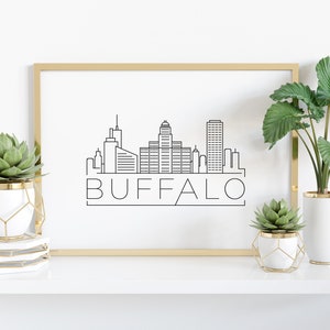 Buffalo Skyline Digital Download, Personalized Gift for Christmas, Buffalo Wall Art Poster Landscape, Black and White Minimalist Wall Art