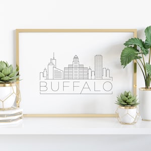 Buffalo Skyline Digital Download, Personalized Gift for Christmas, Buffalo Wall Art Poster Landscape, Black and White Minimalist Wall Art