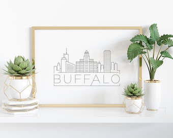 Buffalo Skyline Digital Download, Personalized Gift for Christmas, Buffalo Wall Art Poster Landscape, Black and White Minimalist Wall Art