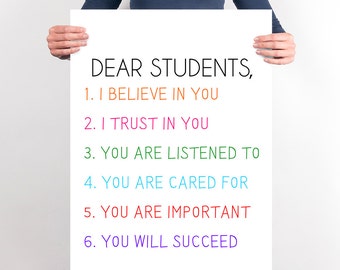 Virtual Learning Printable Poster Wall Art Classroom Decor New Teacher Gift Classroom Decor Colorful Dear Students Motivational Poster Happy