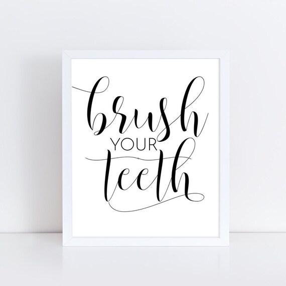 Brush Your Teeth Modern Poster Printable Bathroom Print | Etsy