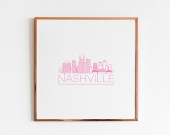 Western Hot Pink Nashville Skyline Printable Poster Wall Art Nashville Minimalist Digital Download Nashville Chic Wall Art Apartment PG1