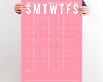 2023 Printable Wall Calendar, Light Pink and White Calendar, Poster Calendar, Large Calendar, Little Girls Room Decor, Chic Office Wall Art