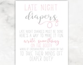 Late Night Diapers Baby Shower Prints Baby Girl Shower Sign Diaper Sign Baby Shower Digital Download Pink and Gray BSPG Baby Shower Game