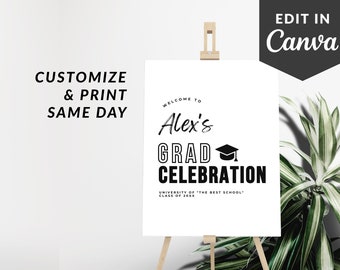 Editable Graduation Welcome Sign Template Canva, Modern Minimalist Grad Welcome Sign Poster, Personalized Graduation Party Decor ZAP WS1