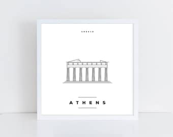 Athens Greece Poster Greece Modern Black and White Wall Art Home Decor Travel Poster Print Home Decor Gift for Her Adventure Print