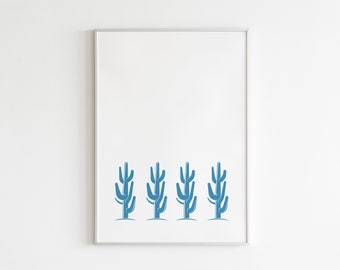 Cactus Digital Download Poster, Minimalist Cactus Print, Nashville Home Decor, Texas Wall Art, Boho Theme Southern Printable Blue BCG