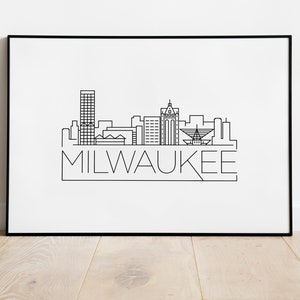 Milwaukee Skyline Poster, Milwaukee City Scape Wall Art, Milwaukee Black White Landscape / Horizontal Art, Milwaukee Gift