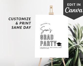 Graduation Party Welcome Sign Edit In Canva, Welcome Sign Template, Modern Minimalist Welcome Sign For Graduation Party ZAP WS1