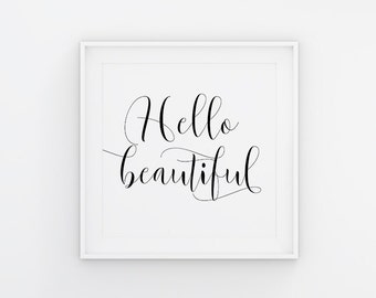 Hello Beautiful Printable Black and White Wall Art Large Poster Large Print Square 8x10 20x30 30x30 Mr and Mrs Bedroom Wall Decor Monochrome