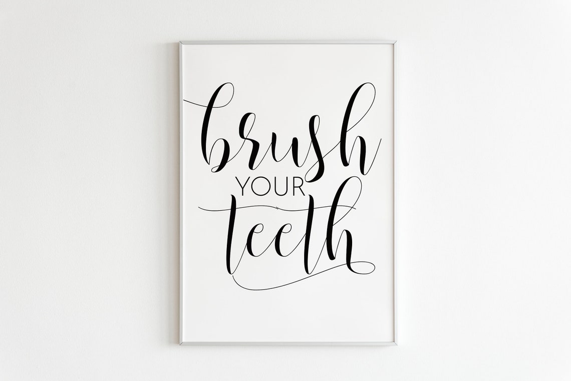 Brush Your Teeth Modern Poster Printable Bathroom Print | Etsy