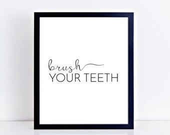 Brush Your Teeth Modern Poster Printable Bathroom Print | Etsy