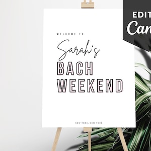 Bachelorette Welcome Sign Edit In Canva, Welcome Sign Template Minimalist Black and White Modern Welcome Sign For Bachelorette Party ZAP WS1