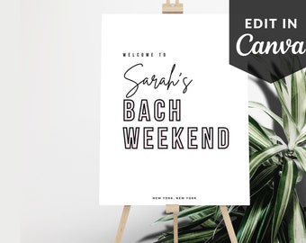 Bachelorette Welcome Sign Edit In Canva, Welcome Sign Template Minimalist Black and White Modern Welcome Sign For Bachelorette Party ZAP WS1