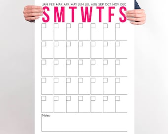 2023 PRINTABLE Wall Calendar Hot Pink and White Monthly Desk Calendar, Perpetual Dry Erase Calendar Poster