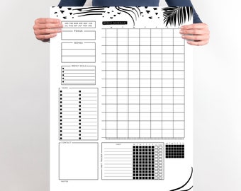 DIY Dry Erase Planner, Large 2023 Weekly Scheduler Planner, Black and White Large Calendar, Chalk Marker Reusable Task Manager