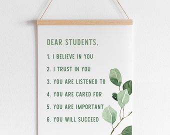 PRINTABLE Calming Classroom Printable Motivational Print Dear Students I Believe In You Positive Mindset Nature Theme Class Bundle ZAP CCL