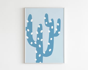 Western Blue Cowgirl Cactus Digital Download Poster, Minimalist Cactus Print, Nashville Home Decor, Texas Wall Art BCG