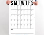 Calendar Poster Printable Large Office Calendar Hexagon Numbers Black and White Monochrome Modern Office Decor Wall Art
