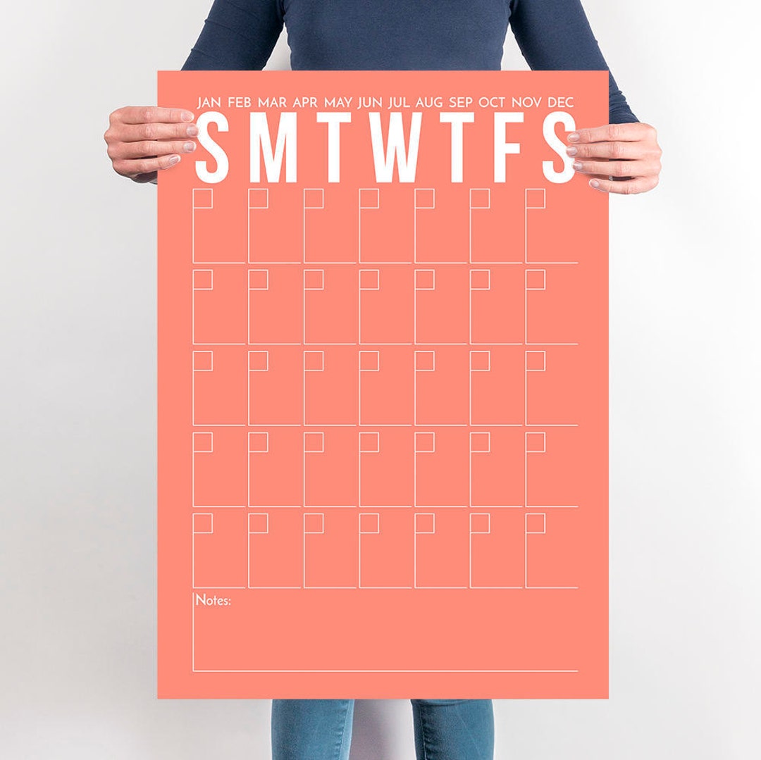 Coral and White Printable Calendar Wall Art Childrens Room Decor Office ...