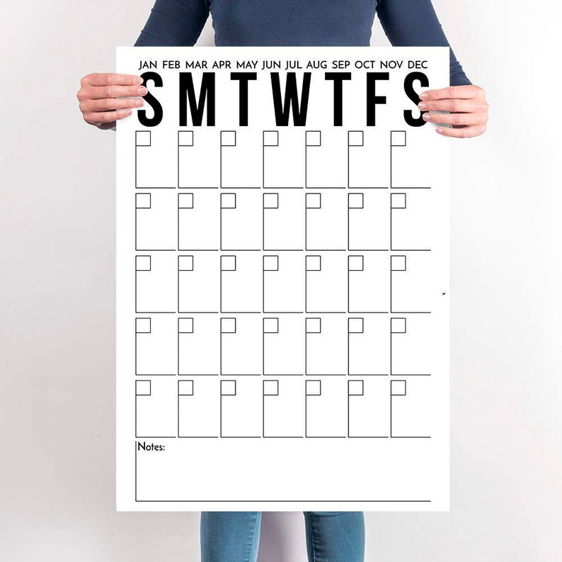 Calendar Poster Printable Large Office Calendar Black and Etsy UK