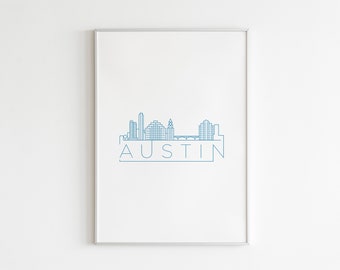 Austin Skyline Printable Poster Wall Art, Texas Minimalist Digital Download, Austin Texas Chic Wall Art for Apartment, BCG