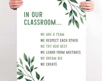 PRINTABLE In Our Classroom Wall Art Decoration Poster Size Large Print Nature Themed Calming Classroom Green Eucalyptus Print ZAP CCL