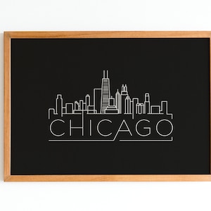 Chicago Skyline Digital Download, Chicago Christmas Gift Art, Chicago Wall Art Print, Chicago Wall Art Home Decor Black and White Minimalist