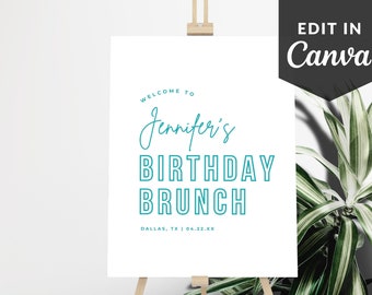 Birthday Brunch Welcome Sign Edit In Canva, Welcome Sign Template, Modern Minimalist Welcome Sign For Birthday Party ZAP WS1
