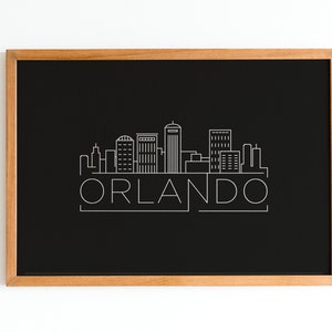 Black and White Minimalist Orlando Florida Printable Skyline Poster / Landscape City Poster