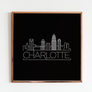 Charlotte Skyline Digital Download,  Black and White Minimalist Wall Art, Charlotte Gift, Charlotte Poster, Charlotte Minimalist Decor