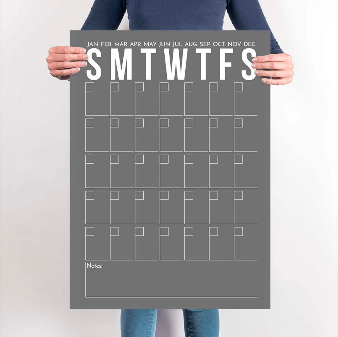 Gray and White Modern Printable Calendar 24x36 Portrait Calendar Large ...