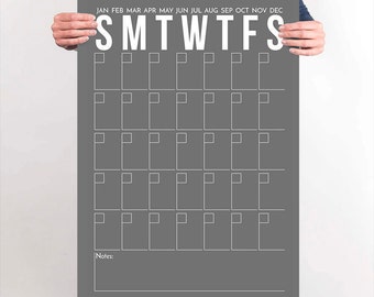 Gray and White Modern Printable Calendar 24x36 Portrait Calendar Large DIY Write-On Dry Erase Calendar Teacher Classroom Decor
