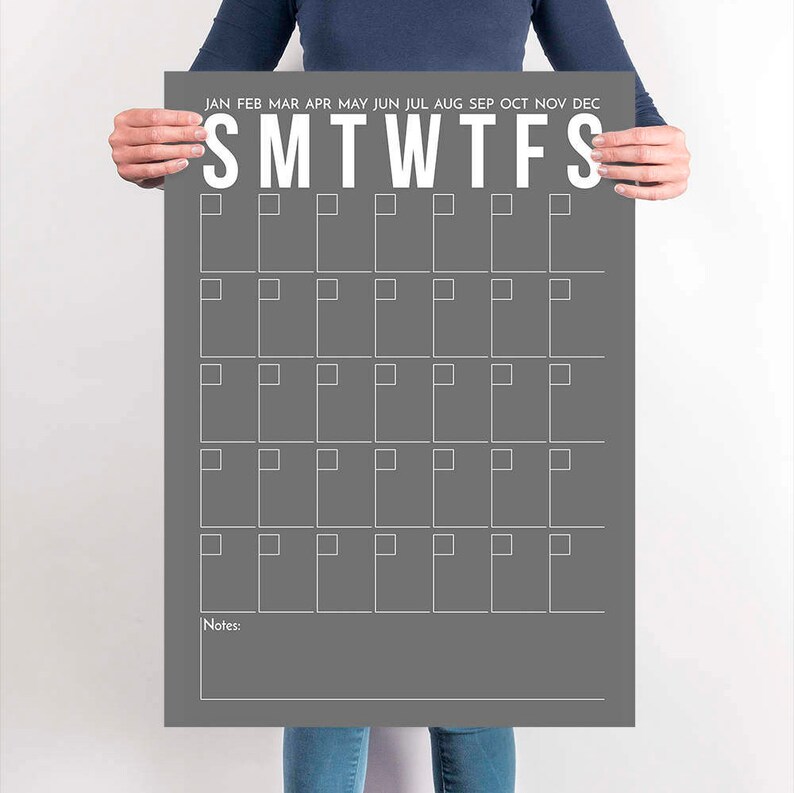 Gray and White Modern Printable Calendar 24x36 Portrait Etsy