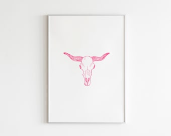 Western Hot Pink Skull Cowgirl Digital Download,  Nashville Wall Art, Texas Art Digital Download Printable Art, Cowgirl Wall Print PG1